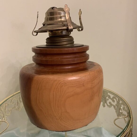 Wood and Brass Oil Lamp Base. 6.5". No Chimney. Beautifully Turned. J3 - Picture 3 of 9